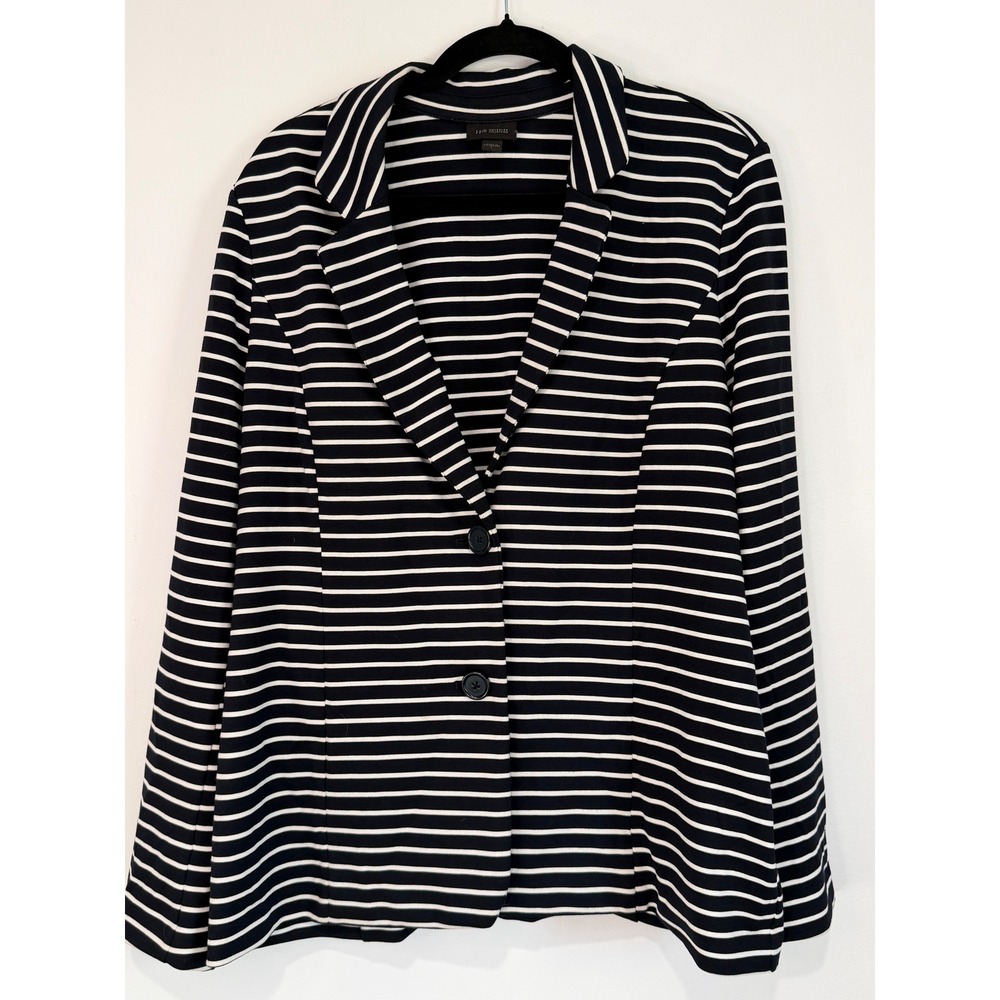 J. Jill Wearever Navy White Striped Knit Blazer Jacket Large KJT294661